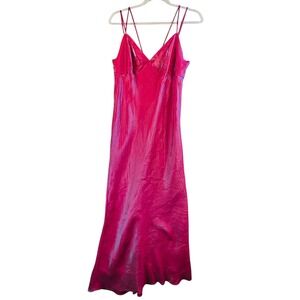 Iridescent hot pink satin slip dress shimmer maxi‎ y2k fairycore coquette M hoco